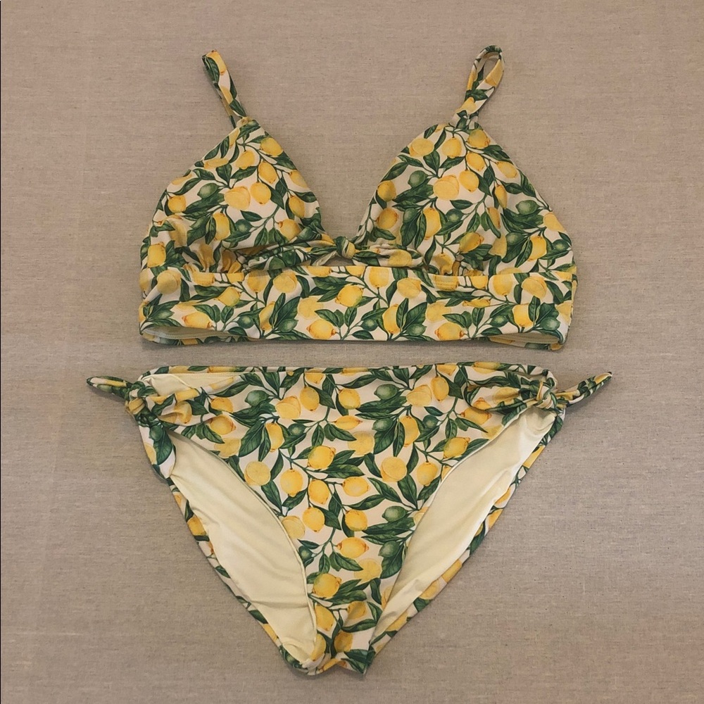 Wave Zone Women’s XL Lemon Print Tie-Back Bikini Set - Yellow: Great Condition